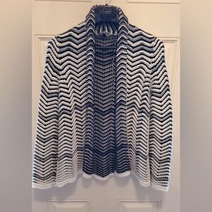 Chicos Ripple pattern cardigan sweater in black, Ivory & metallic silver Sz1/ M
